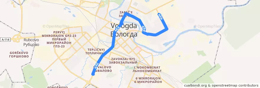 Mapa del recorrido Автобус №23: Дальняя - Больничный комплекс de la línea  en Vologda.