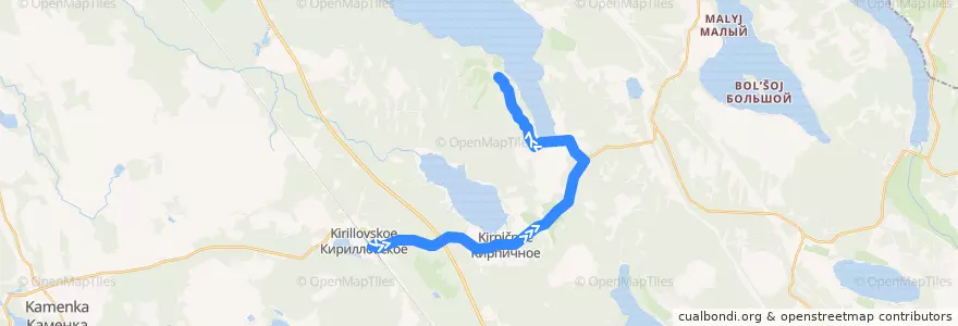Mapa del recorrido Автобус №144Ш: Кирилловское - Кирпичное de la línea  en Красносельское сельское поселение.