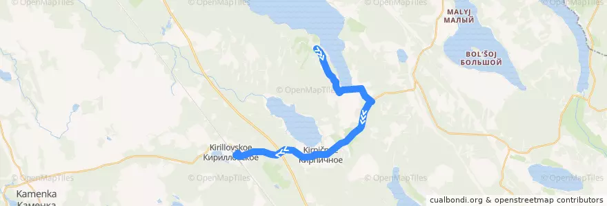 Mapa del recorrido Автобус №144Ш: Кирилловское - Кирпичное de la línea  en Красносельское сельское поселение.