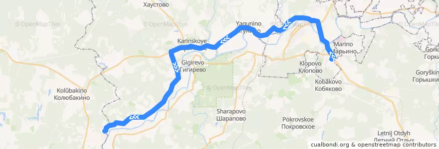 Mapa del recorrido Автобус №51: Звенигород - Хотяжи de la línea  en Одинцовский городской округ.