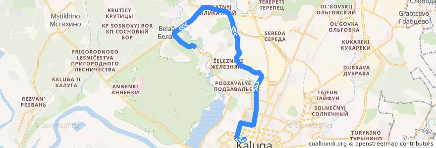 Mapa del recorrido Автобус №82: Рынок -> Деревня Белая -> Черносвитино de la línea  en городской округ Калуга.