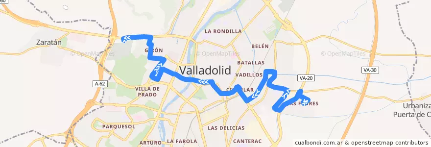 Mapa del recorrido Bus 3: Las Flores => Girón de la línea  en Valladolid.