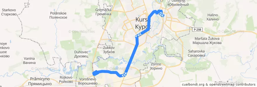 Mapa del recorrido Маршрут автобуса №45: "Железнодорожный вокзал - ДК Волокно" de la línea  en городской округ Курск.