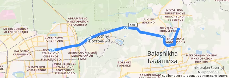 Mapa del recorrido Автобус 395: Москва (метро «Щёлковская») => Балашиха (улица Объединения) de la línea  en городской округ Балашиха.