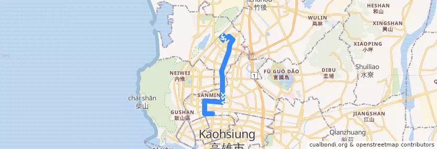 Mapa del recorrido 自由幹線(往程) de la línea  en Kaohsiung.