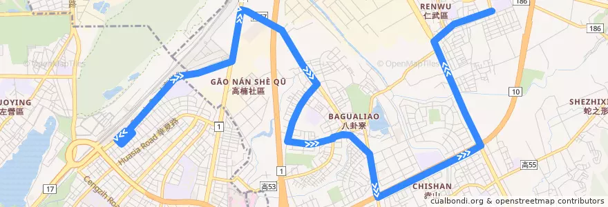 Mapa del recorrido 紅60(正線_往程) de la línea  en 런우구.