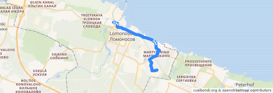 Mapa del recorrido Автобус № 4л: Ломоносов, вокзал => бизнес-парк «Мартышкино» de la línea  en Ломоносов.