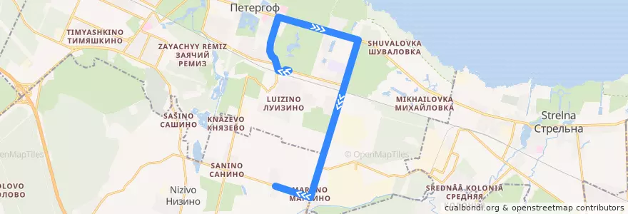 Mapa del recorrido Автобус № 278: ж/д станция Новый Петергоф => Ольгино de la línea  en Ленинградская область.