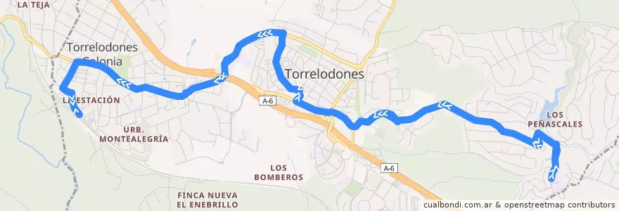Mapa del recorrido L4: Los Peñascales → Pueblo → Colonia → FF.CC. de la línea  en Torrelodones.