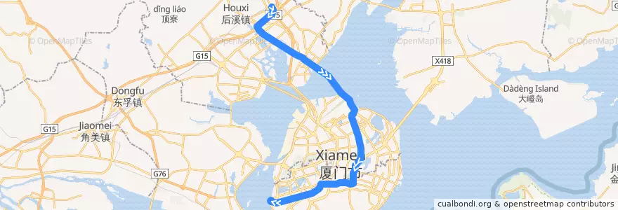Mapa del recorrido Bus 快1 (BRT): 厦门北站 => 第一码头站 de la línea  en Fujian.