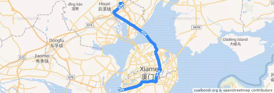 Mapa del recorrido Bus 快1 (BRT): 第一码头站 => 厦门北站 de la línea  en 푸젠성.