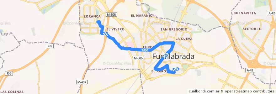 Mapa del recorrido Línea 4: Parque del Olivar → Urb. Loranca de la línea  en Fuenlabrada.