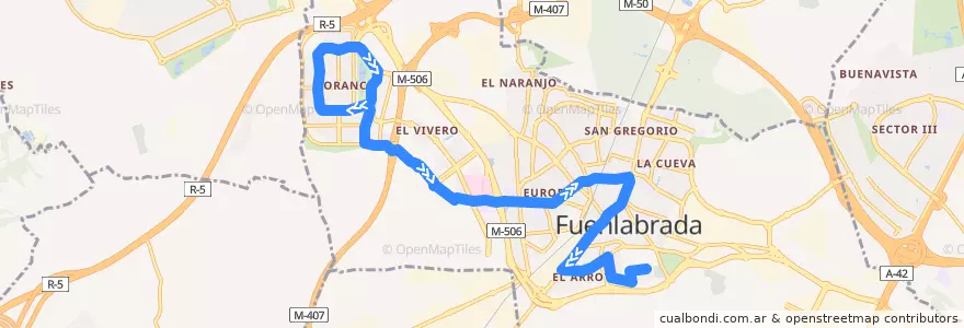 Mapa del recorrido Línea 4: Urb. Loranca → Parque del Olivar de la línea  en Fuenlabrada.