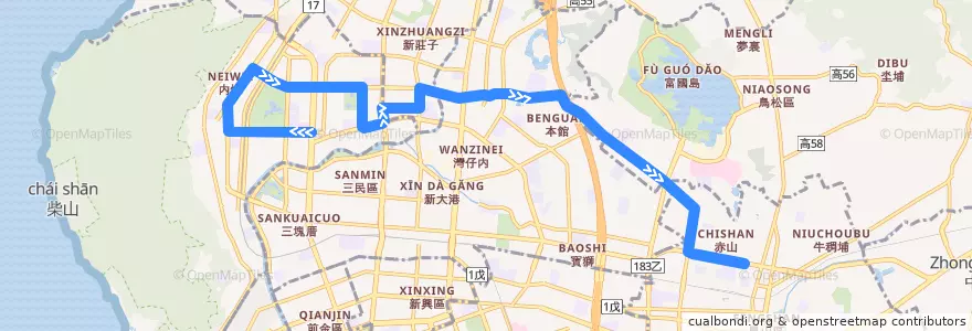 Mapa del recorrido 明誠幹線(往程) de la línea  en Kaohsiung.