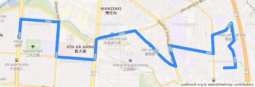 Mapa del recorrido 紅29(往程) de la línea  en 三民區.