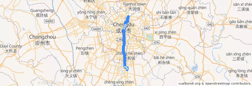 Mapa del recorrido Subway Line 1: 支线 de la línea  en 成都市.