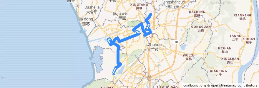 Mapa del recorrido 29A(往程) de la línea  en 楠梓區.