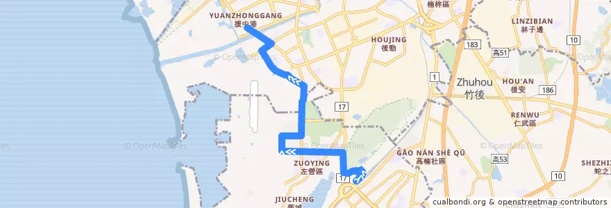 Mapa del recorrido 紅53(正線_往程) de la línea  en Гаосюн.