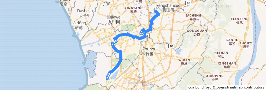 Mapa del recorrido 6路(往程) de la línea  en Гаосюн.