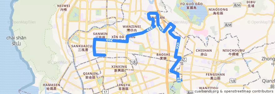 Mapa del recorrido 53B(往程) de la línea  en 高雄市.
