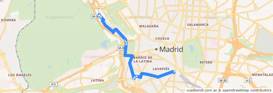 Mapa del recorrido Bus 41: Colonia del Manzanares → Atocha de la línea  en Madrid.