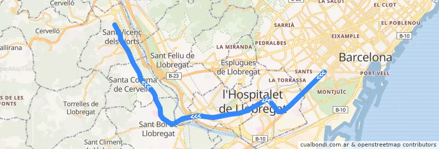 Mapa del recorrido S3 Barcelona - Pl. Espanya => Can Ros de la línea  en Barcelona.