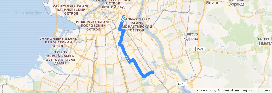 Mapa del recorrido Автобус № 76: Московский вокзал => ж/д станция «Сортировочная» de la línea  en Saint-Pétersbourg.