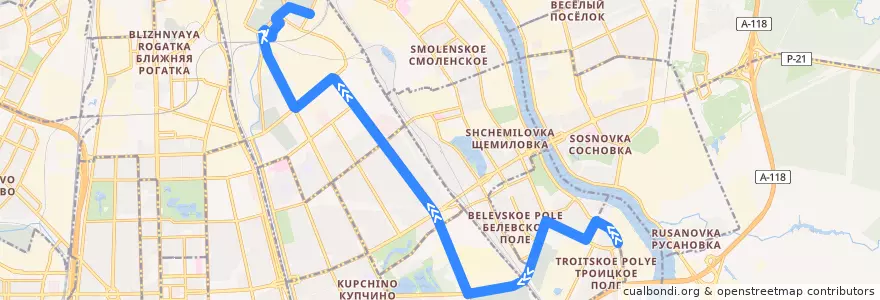 Mapa del recorrido Автобус № 117: Троицкое поле => улица Самойловой de la línea  en Санкт-Петербург.