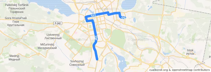 Mapa del recorrido Трамвай 15. 40 лет ВЛКСМ — Вторчермет de la línea  en エカテリンブルク管区.