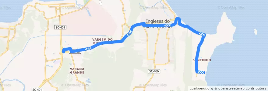 Mapa del recorrido Ônibus 264: Ingleses, TICAN => Santinho, Volta de la línea  en Florianópolis.