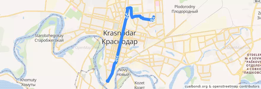 Mapa del recorrido Трамвай №2 "улица Декабристов - Индустриальная улица" de la línea  en Krasnodar Municipality.