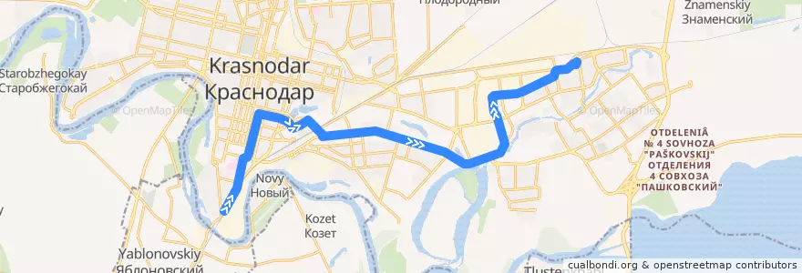 Mapa del recorrido Трамвай №4 "улица Индустриальная - Комсомольский микрорайон" de la línea  en городской округ Краснодар.
