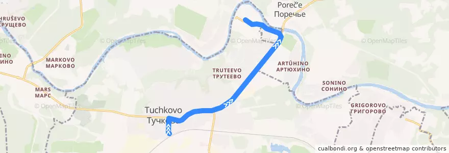 Mapa del recorrido Автобус №6 Техникум - Тучково Вокзал de la línea  en Рузский городской округ.