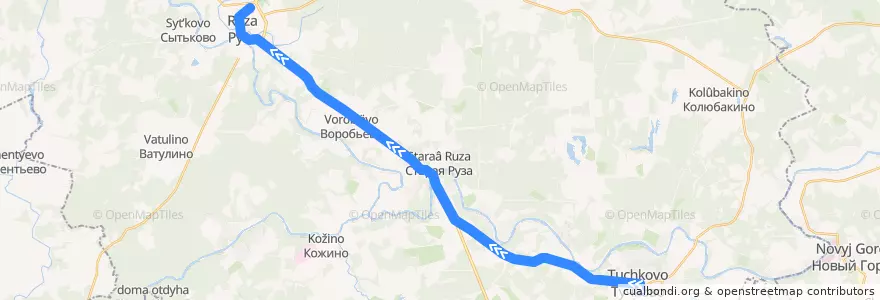 Mapa del recorrido Автобус №21 Руза-Тучково de la línea  en Рузский городской округ.