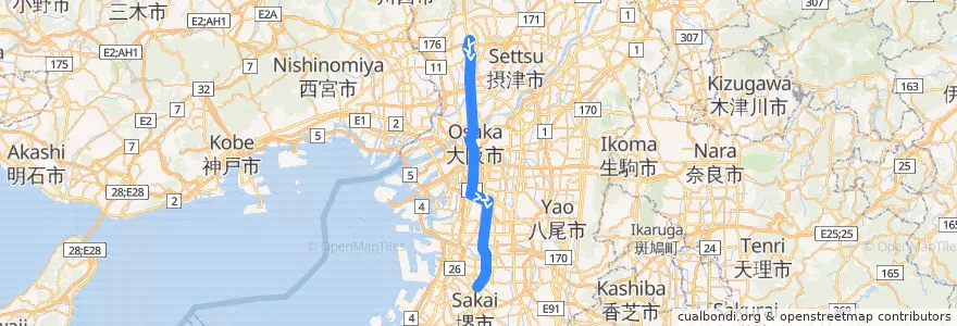 Mapa del recorrido 大阪市高速電気軌道御堂筋線 de la línea  en 大阪府.