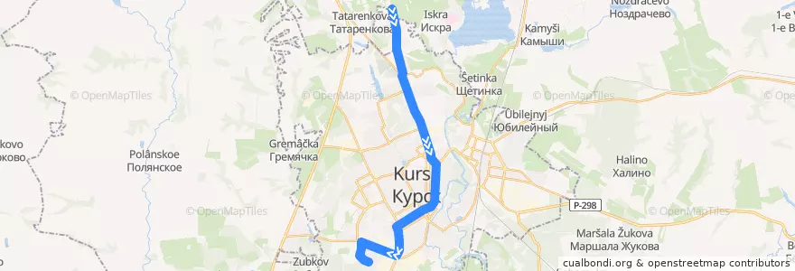 Mapa del recorrido Маршрут автобуса №50: "Посёлок Северный - площадь Комарова" de la línea  en Kursk.