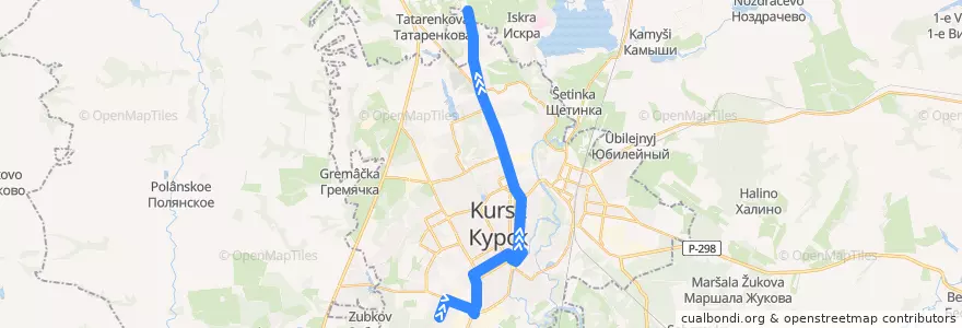 Mapa del recorrido Маршрут автобуса №50: "Площадь Комарова - посёлок Северный" de la línea  en Kursk.