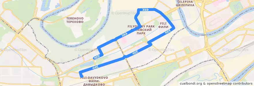 Mapa del recorrido Автобус №109: Метро "Пионерская" - Улица Герасима Курина de la línea  en Западный административный округ.