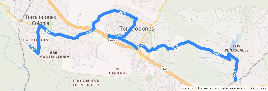 Mapa del recorrido L5: FF.CC. → Colonia → Pueblo → Los Peñascales (Por Pº Joaquín Ruiz J.) de la línea  en Torrelodones.