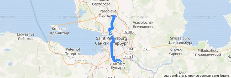Mapa del recorrido Автобус № 2М: Малая Балканская улица => станция метро " Парнас" de la línea  en Санкт-Петербург.