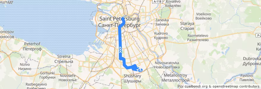 Mapa del recorrido Автобус № 2Ма: Малая Балканская улица - Суворовская площадь de la línea  en Санкт-Петербург.
