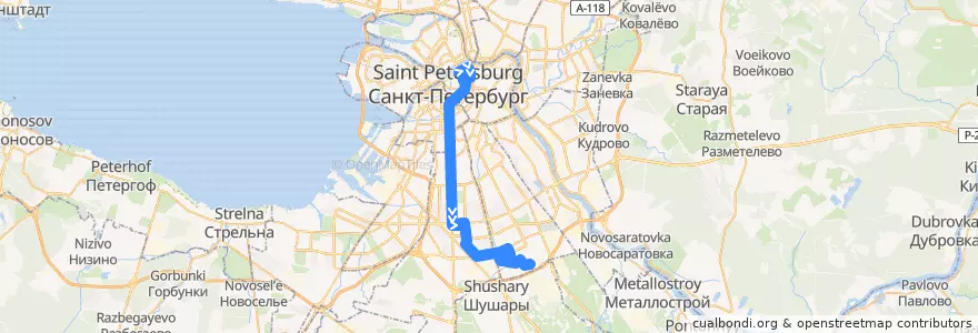 Mapa del recorrido Автобус № 2Ма: Суворовская площадь => Малая Балканская улица de la línea  en Санкт-Петербург.