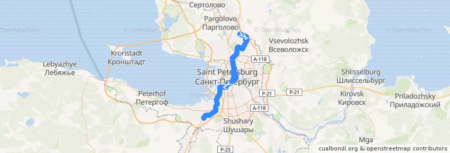 Mapa del recorrido Автобус № 1М: проспект Культуры => проспект Маршала Жукова de la línea  en Санкт-Петербург.