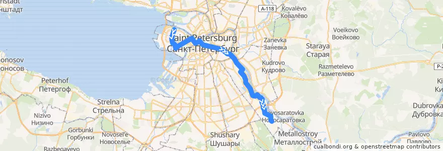 Mapa del recorrido Автобус № 3М: улица Кораблестроителей => станция метро "Рыбацкое" de la línea  en Sankt Petersburg.