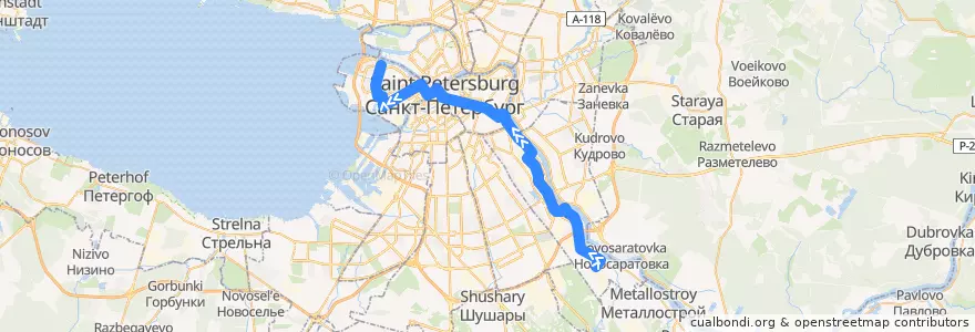 Mapa del recorrido Автобус № 3М: станция метро "Рыбацкое" => улица Кораблестроителей de la línea  en Saint Petersburg.
