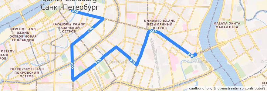 Mapa del recorrido Автобус № 4Мб: станция метро «Адмиралтейская» => станция метро «Площадь Александра Невского» de la línea  en San Pietroburgo.