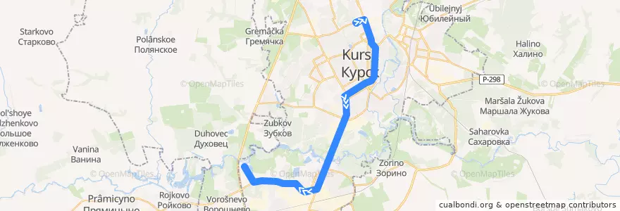 Mapa del recorrido Маршрут автобуса №53: "Троллейбусное депо - улица Крюкова" de la línea  en Kursk.