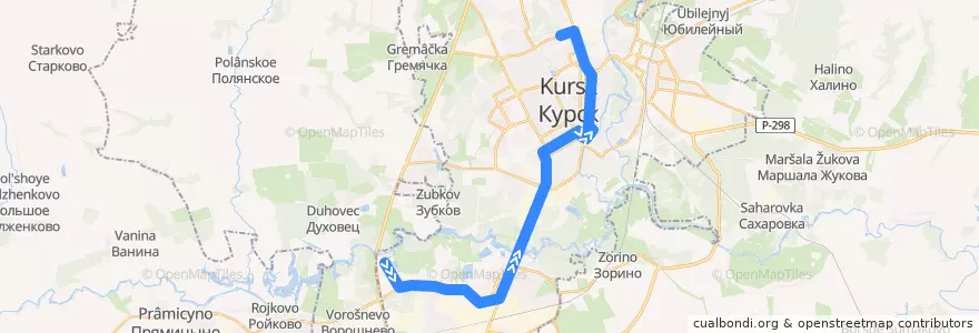 Mapa del recorrido Маршрут автобуса №53: "Улица Крюкова - Троллейбусное депо" de la línea  en Kursk.