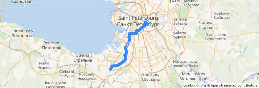 Mapa del recorrido Автобус № 1Мб: станция метро "Чернышевская" => улица Стойкости de la línea  en Санкт-Петербург.