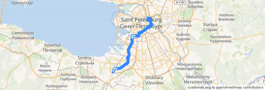 Mapa del recorrido Автобус № 1Мб: улица Стойкости => станция метро "Чернышевская" de la línea  en Санкт-Петербург.